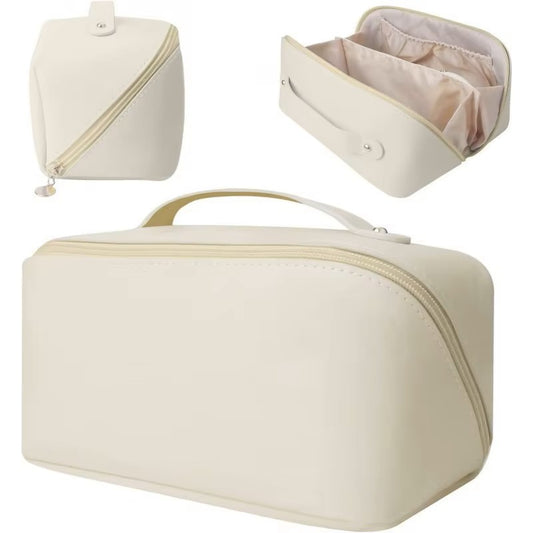 White PU Leather Weave Cosmetic Bag